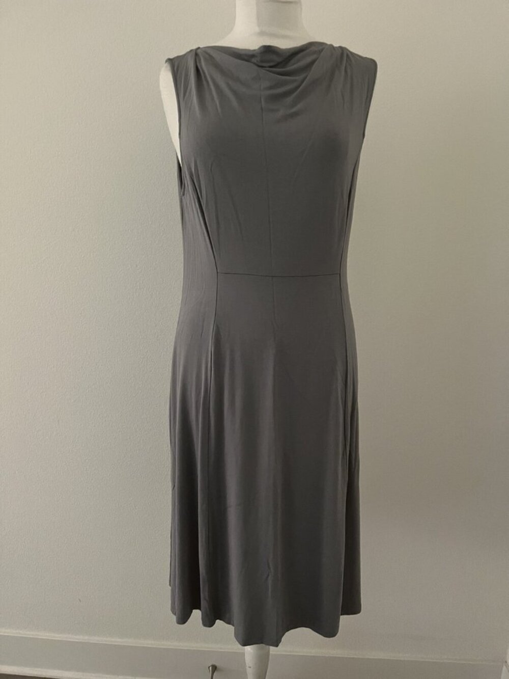 Linea by Louis Dell’Olio Steel‑Gray Knit Cowl‑Neck Midi Dress M Minimalist Luxe - Picture 2 of 7